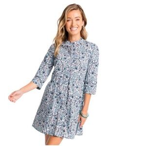 Southern Tide Blue Floral Long Sleeve Dress